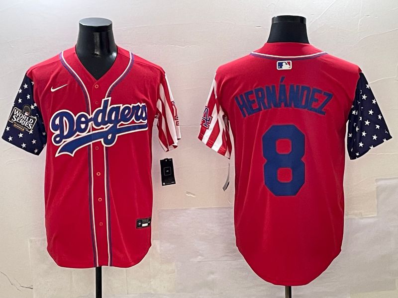 Men Los Angeles Dodgers 8 Hernandez Red a generation of national flags Joint name 2025 Nike MLB Jersey style 6